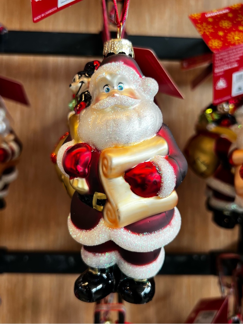 Disney Parks 2026 Mickey Mouse Santa Claus Glass Ornament NEW